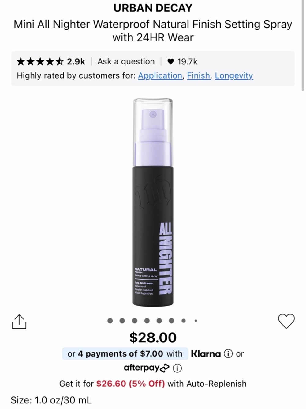 NEW Urban Decay All Nighter Setting Spray